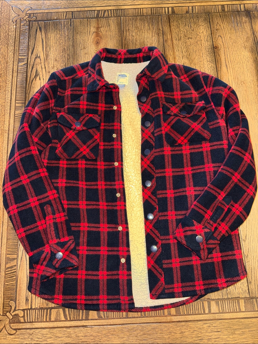 Old Navy Red and Black Plaid Sherpa-Lined Fleece Jacket